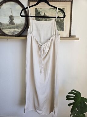 St. Agni Off White Back Drawstring Dress | Linen Blend | Size Small